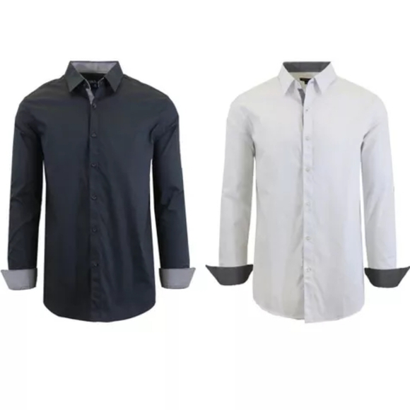 Galaxy by Harvic Mens Long Sleeve Solid Slim Fit Dress Shirts, 2 Pack XL - Picture 1 of 7
